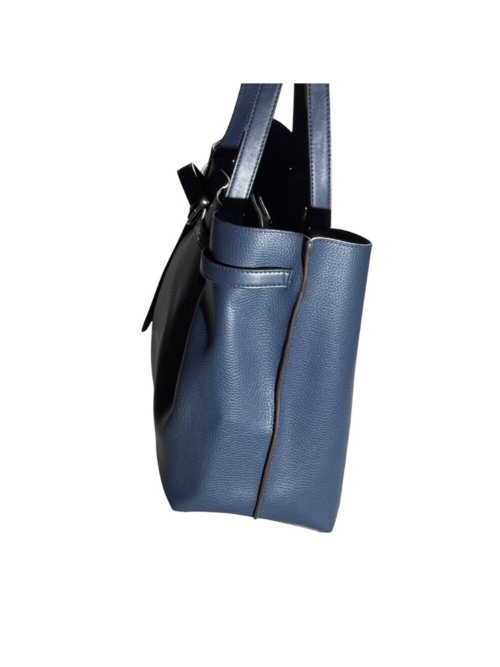 Michael Kors Blue Pebbled Leather Tote Bag Snap Closure & Dual Shoulder Straps - Picture 11 of 14